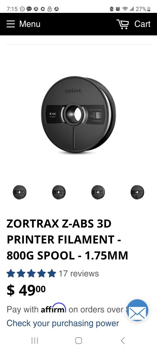 Printer Filament-ZORTRAX Z-ABS 3D