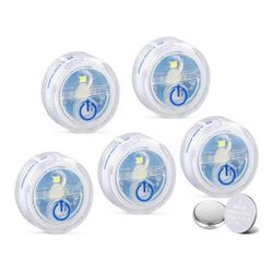 LUXPRO Waterproof Micro LED Puck Lights - 5 Pack Tap Lights Battery Powered - Adhesive Lighting Ideal for Under Cabinets, in Tackle Boxes, or on Bookc