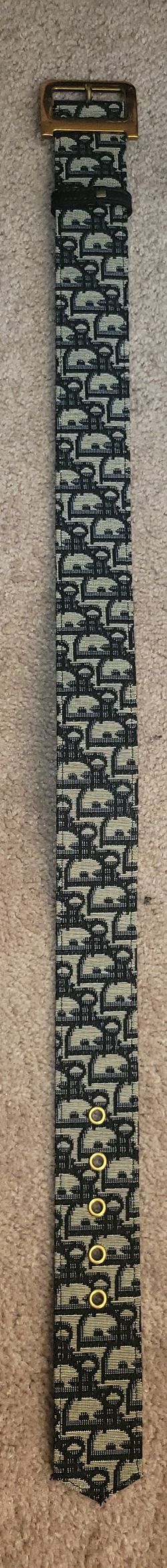 Christian Dior Oblique Jacquard Belt D-Buckle Leather Navy Black Beige 31-33inc