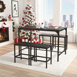 Homy Casa Moreman 5 Piece Dining Table Set 43.3” Dining Tabe with 4 Stools,Black