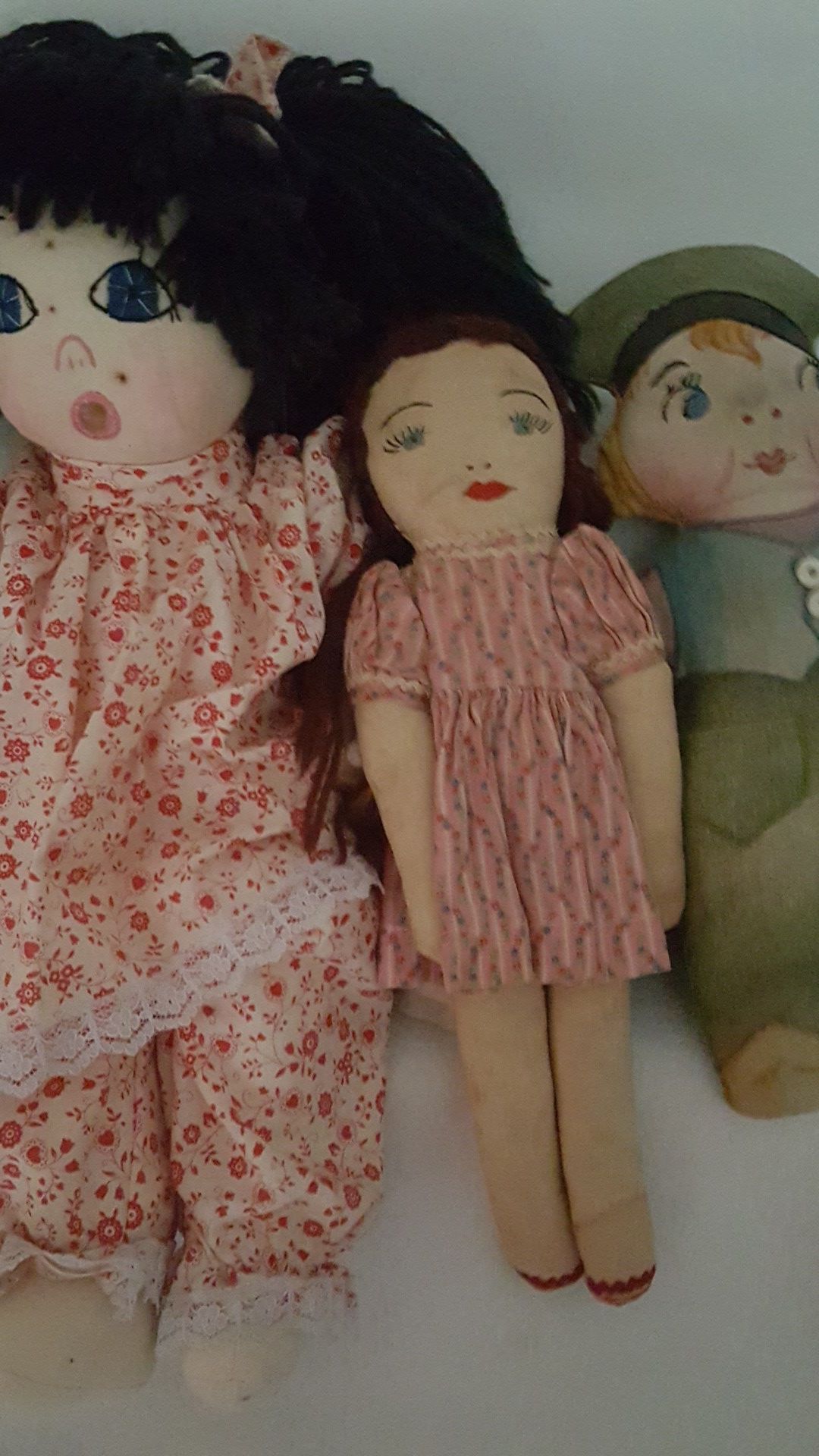 3 antique rag dolls