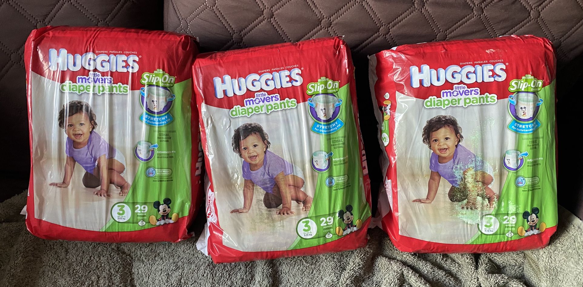 👶🏻Diapers - 3 Huggies Little Movers Slip-On Diaper Pants, Size 3