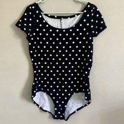 Vintage Polka Dot Print Black & White Short Sleeve Bodysuit - Women’s Large