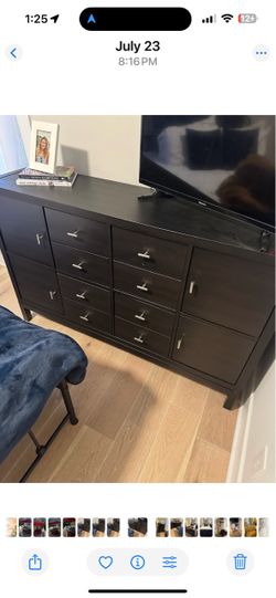 IKEA Black Wood Dresser with Drawers and Cabinets