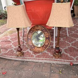 Two Table Lamps With Matching Mirror
