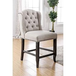 RUSTIC VIBE BEIGE LINEN LIKE ANTIQUE BLACK FINISH SET OF 2 COUNTER HEIGHT WINGBACK CHAIRS - SILLAS ALTA