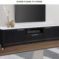 84” BLACK WITH FAUX MARBLE TV STAND.