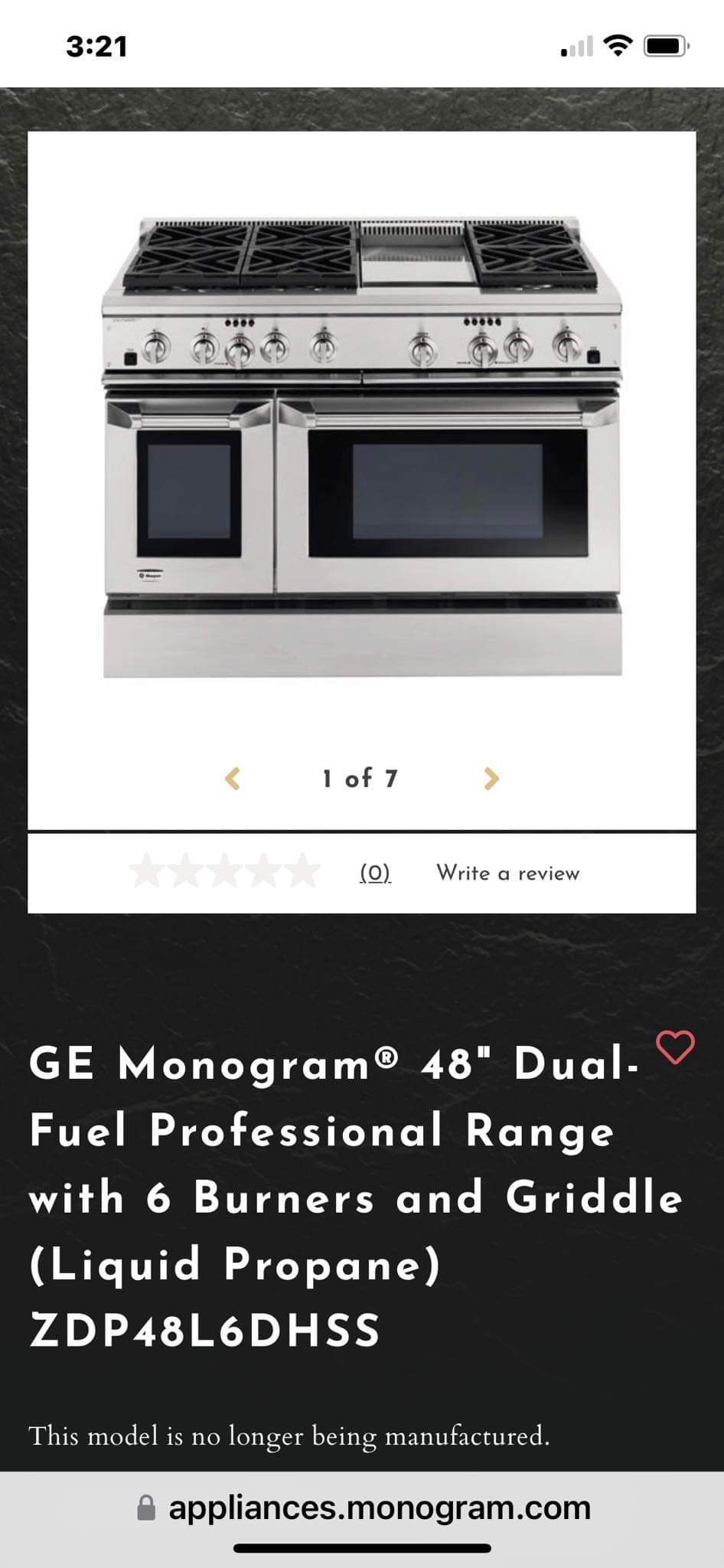 GE Monogram 48" DualFuel Professional Range with 6 Burners and Griddle