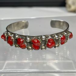 Vintage 925 STER Silver Chunky Coral  Bangle