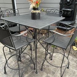 Recently Painted: Five Piece Wrought Iron Bar Height Table Set