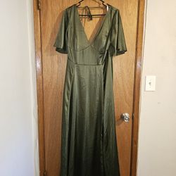 As Is Charmeuse Flutter-Sleeve A-Line Dress - Bridesmaid Dress - OLIVE
