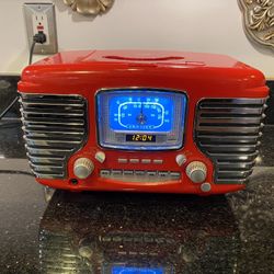 Crosley Corsair Retro Red AM/FM Dual Alarm Clock Radio w/CD Player & Bluetooth
