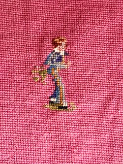 Vintage Embroidery Old fashioned Boy 11” x 10” pink background