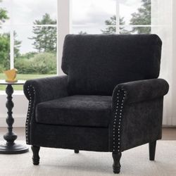 Oversized Accent Chair for Living Room, Chenille Fabric Upholstered Arm Chair, Black