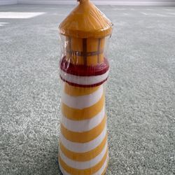 New Vintage 6 Inch Yellow, White, And Red Lighthouse Candle