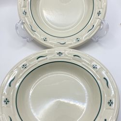 VTG LONGABERGER POTTERY SET OF 2 WOVEN TRADITIONS 8” IVY GREEN HERITAGE SOUP/SALAD BOWLS USA MADE 