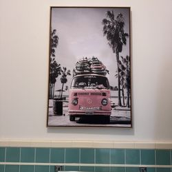 VW Pink Retro Bus Art Print with Front View