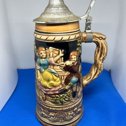 APEX Quality, Japan, Lovers Relief Style, Lidded Musical Beer Stein, 9 1/4"
