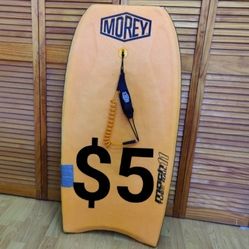 Morey Mach 11 Tube Rail Boogie Body Board Yellow Faux Wood with Leash 42" Surfboard Surfing 