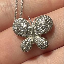 Sterling Silver CZ Butterfly Pendant and Chain