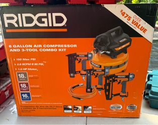 RIDGID 6 Gal 150 PSI Air Compressor with Brad Nailer, Finish Nailer & Stapler
