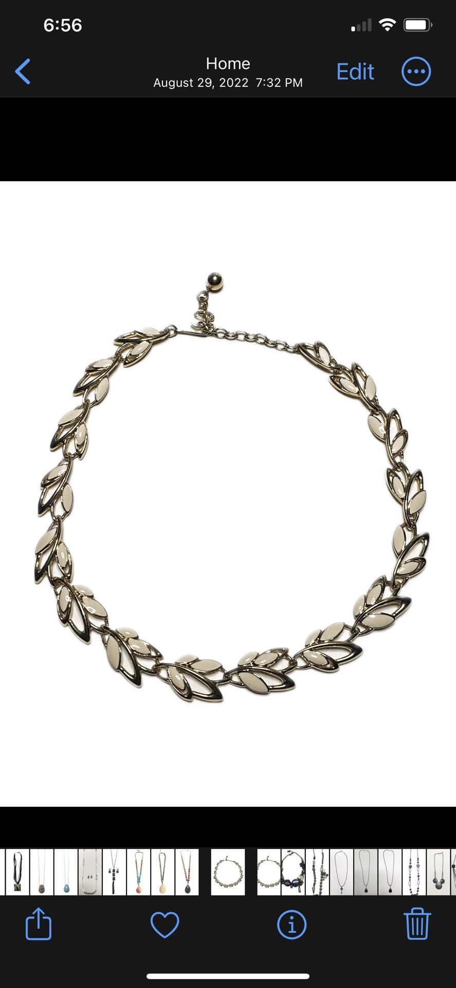 Vintage Trifari, Gold And Cream Leaf Necklace