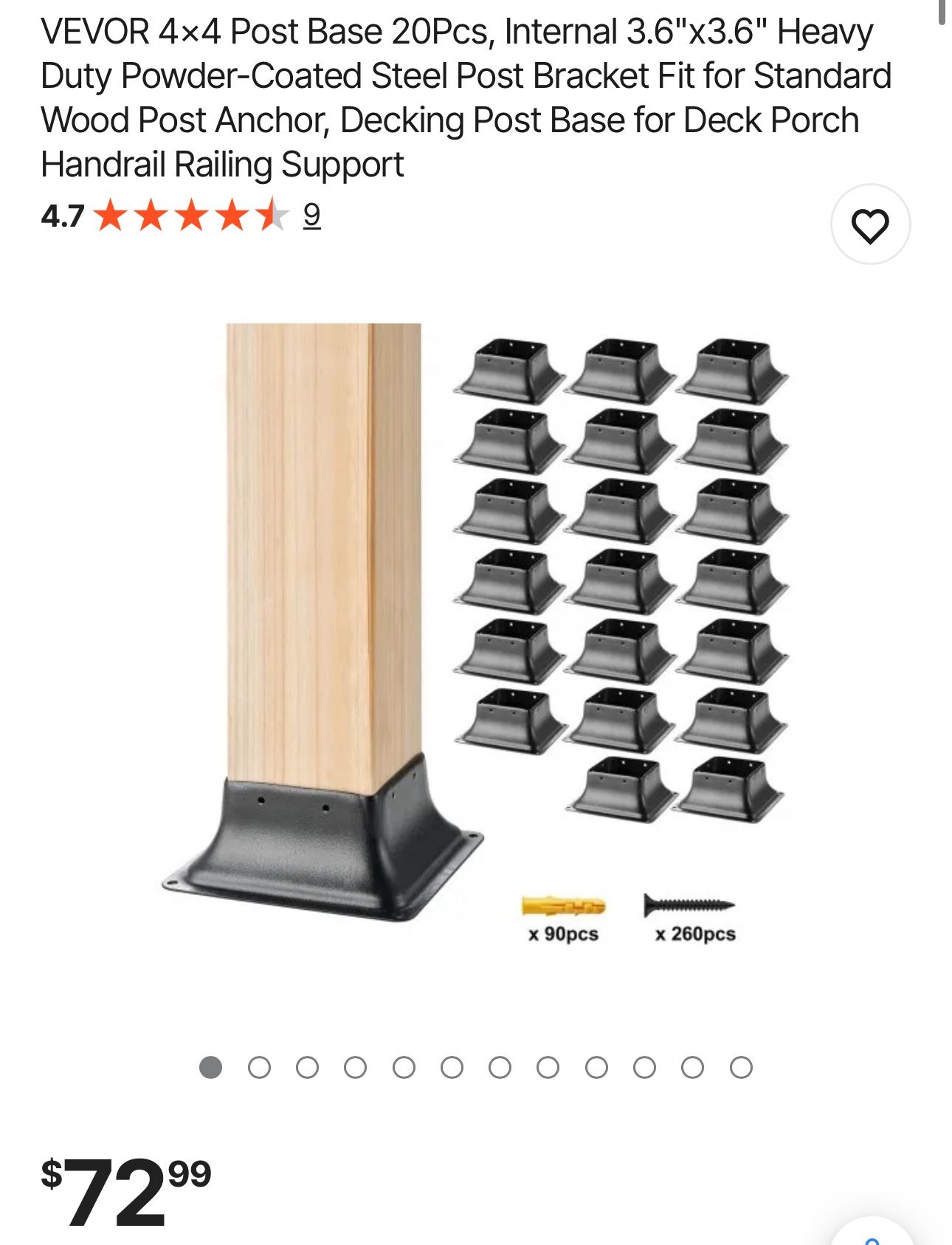 VEVOR 4x4 Post Base 20Pcs, Internal 3.6"x3.6