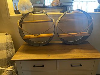 Round Metal and Wood Rope Hanging Shelves – Set of 2