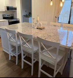 Set of 3, 24" H Wooden Counter Stools with Back and Footrest, X-Back Farmhouse Barstools for Kitchen Island, Home Bar, White