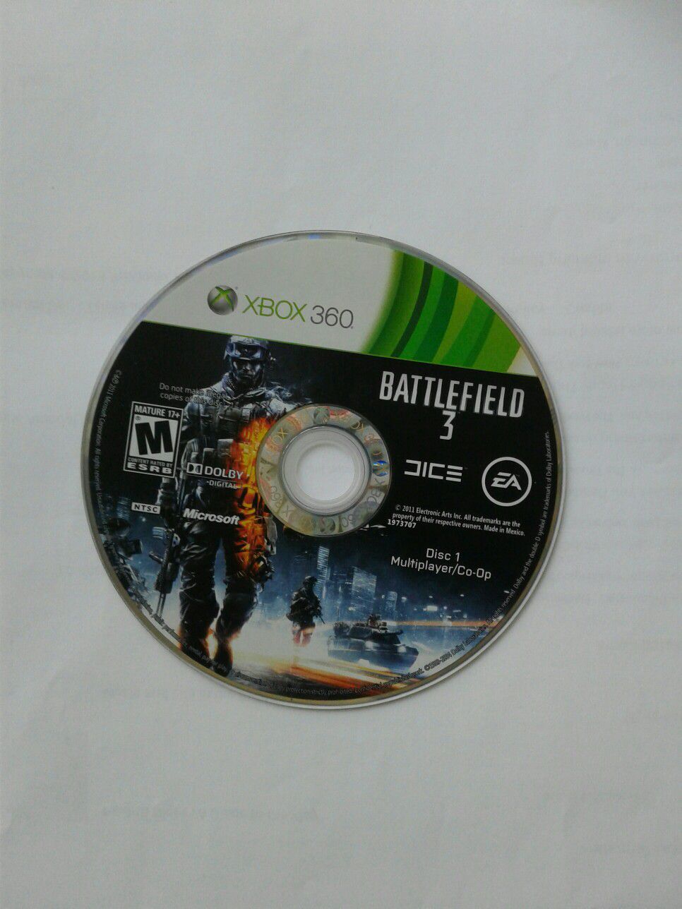 Xbox 360 BATTLEFIELD 3 game disc