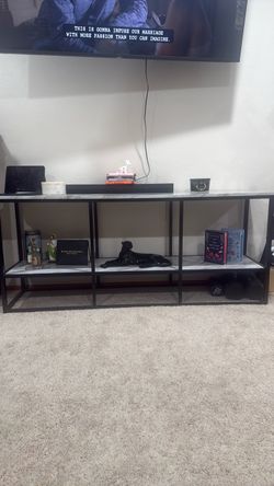 TV Stand with Marble-Look Top and Shelves