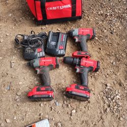 Craftsman Drill And Impact Drill Set 2 20 Volt Battery.S And 2 Chargers