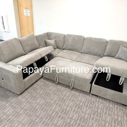 New! Fog Grey Sectional Sofa Bed, Sleeper Sofa, Sofabed, Couch, Large Sectional Sofa Bed, Sofa, Sectionals, Plush Sectional With Storage, Grey Couch D