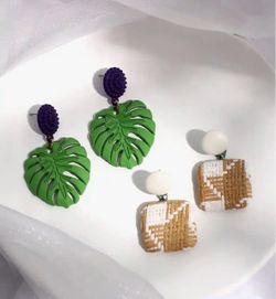 Chic Statement Earrings Bundle - Tropical Leaf & Woven Rattan Drop Styles