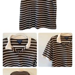 Men’s Vintage Ralph Lauren Brown Striped Short Sleeve Polo Size L