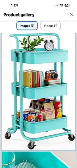 3 Tier Mesh Utility Cart, Rolling Metal Organization Cart with Handle and Lockable Wheels, Multifunc