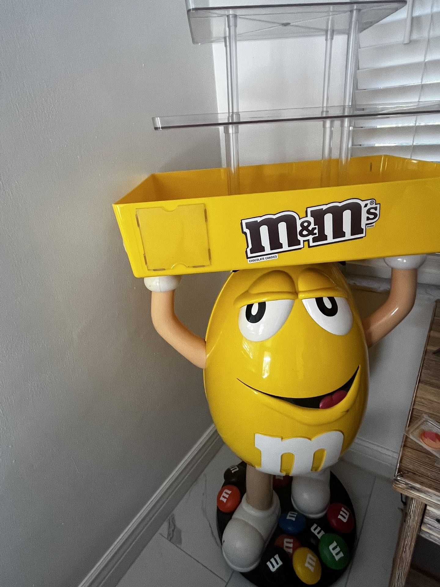 Yellow M&M Statue On Wheels With Tray & Plastic
