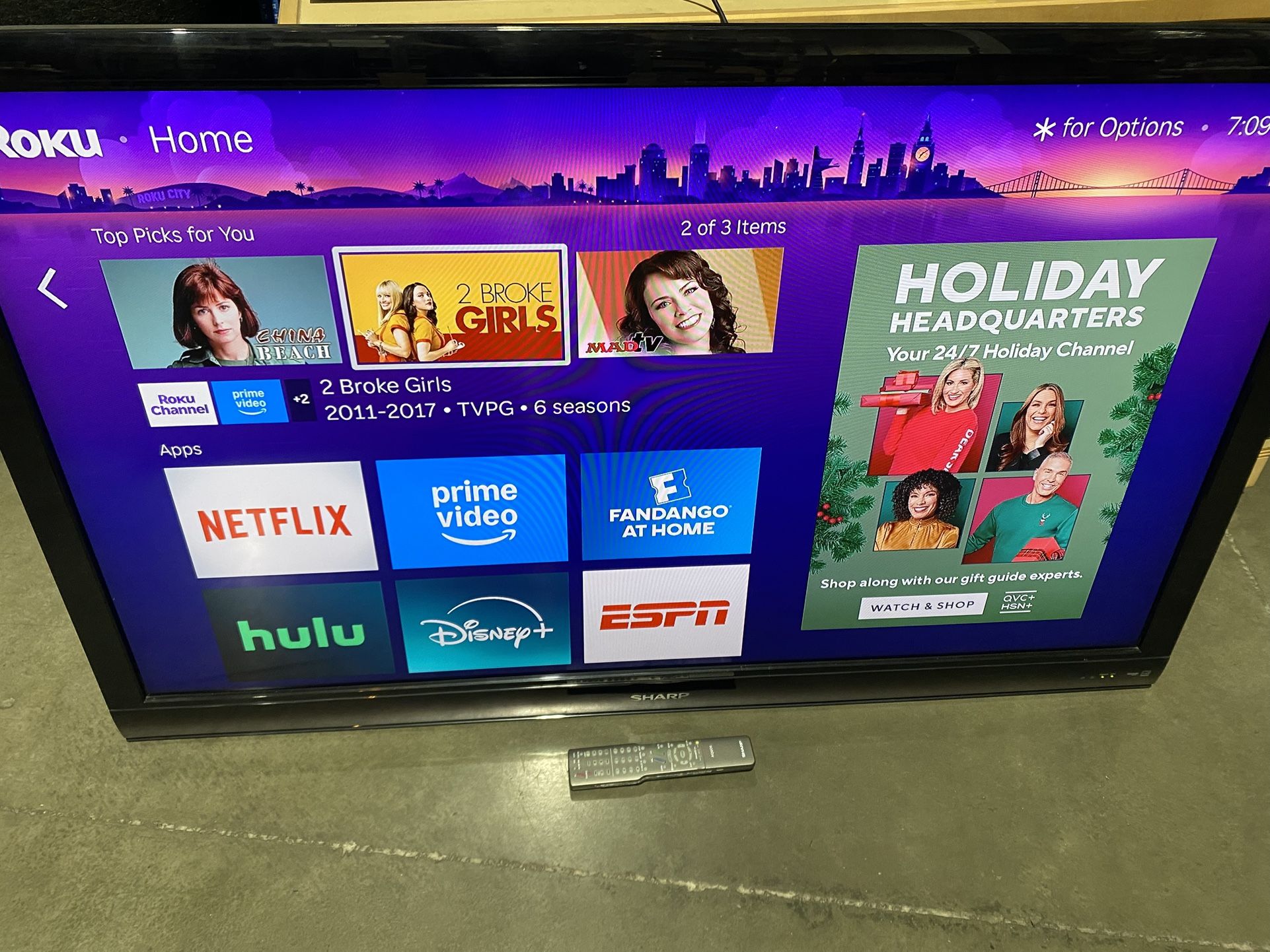 Sharp Aquos 60” LCD TV with Remote - Works - 1080P