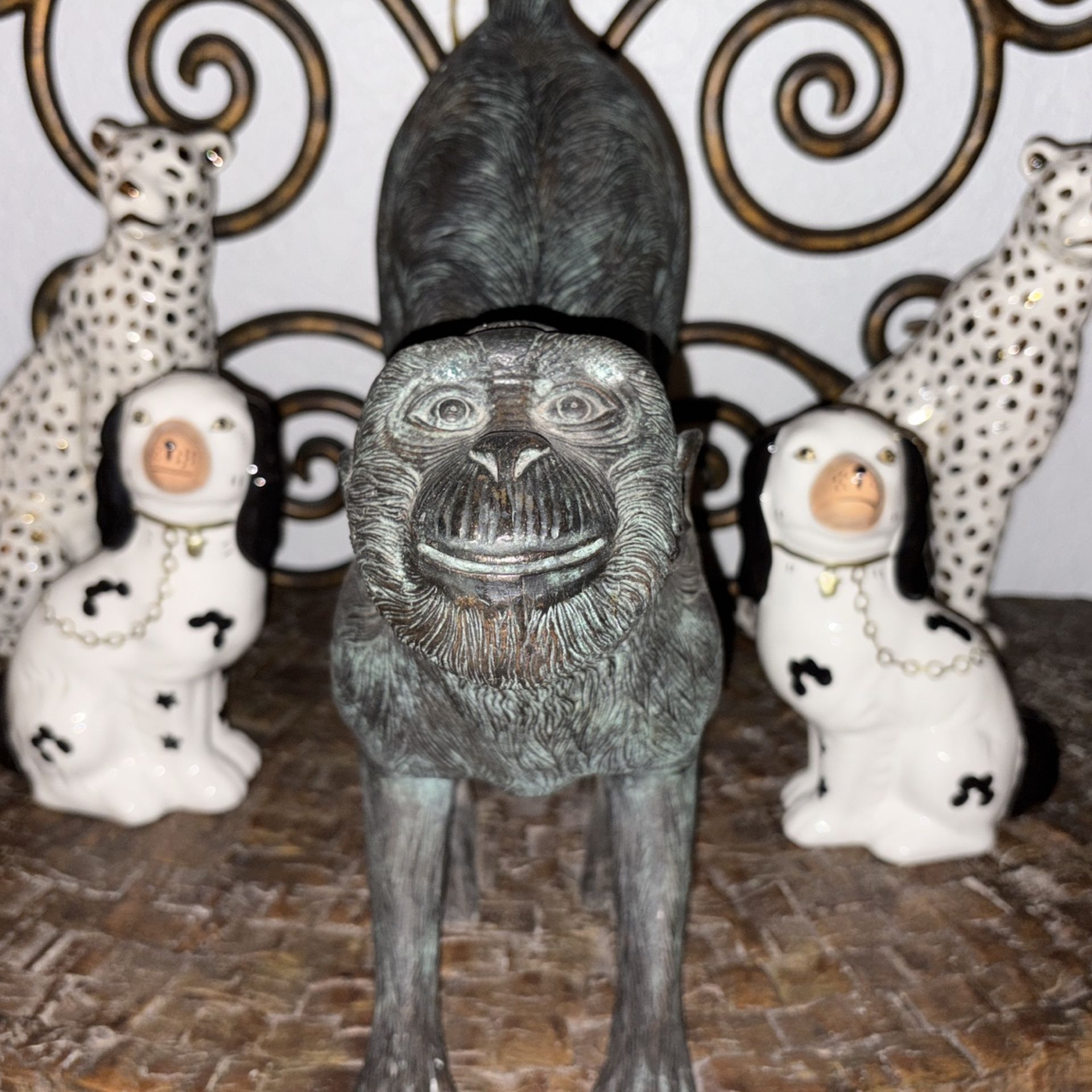 2 Black & White English Staffordshire Cavalier King Charles Spaniel Dog Statues. Antique England Staffie Look. PERFECT PAIR. Also, Foo Fu Doggies.