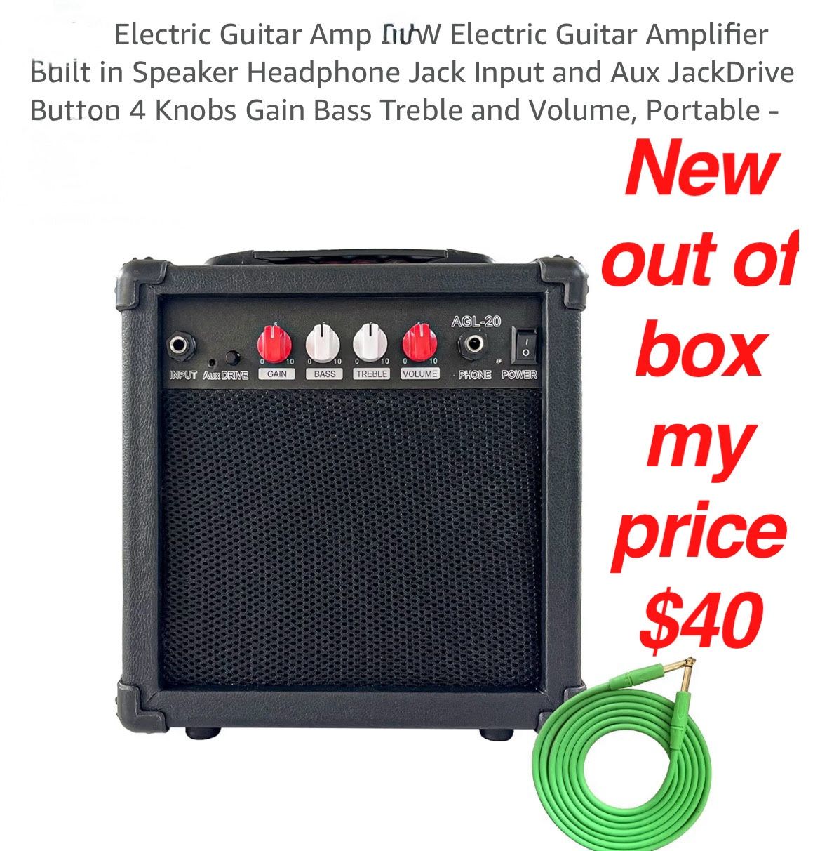 New Electric Guitar Amp  Electric Guitar Amplifier Built in Speaker Headphone Jack Input and Aux JackDrive Button 4 Knobs Gain Bass Treble and Volume,