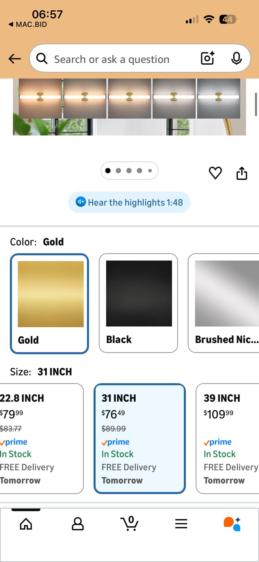 Gold Bathroom Light Fixtures Over Mirror - 31inch Vanity Light Fixture 28W 5CCT Dimmable LED Bathroom Sconce with Acrylic Shade Vanity Light Bar for M