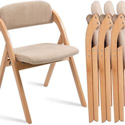 Folding Chairs with Cushion Padded Foldable Chiars 4 Pack - Wooden Dining Fold Seat with Removable Cover Extra Chair for Guests Kitchen Office Wedding