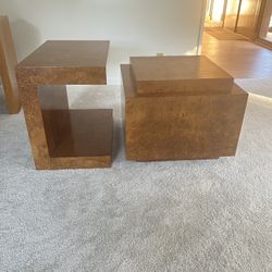 Estate Sale: Vintage 1970s Mid century Modern Burl wood Sides Tables (2) 
