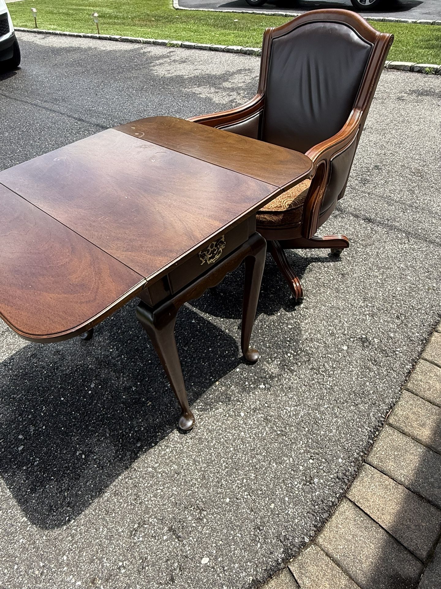 Solid Wood Drop-Leaf Table + Vintage Office Chair – $30 OBO