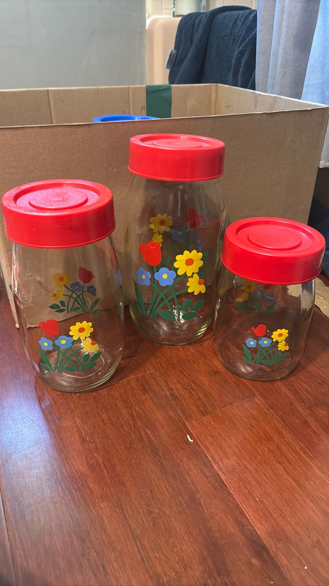 vintage Carlton Glass floral jar or canister.