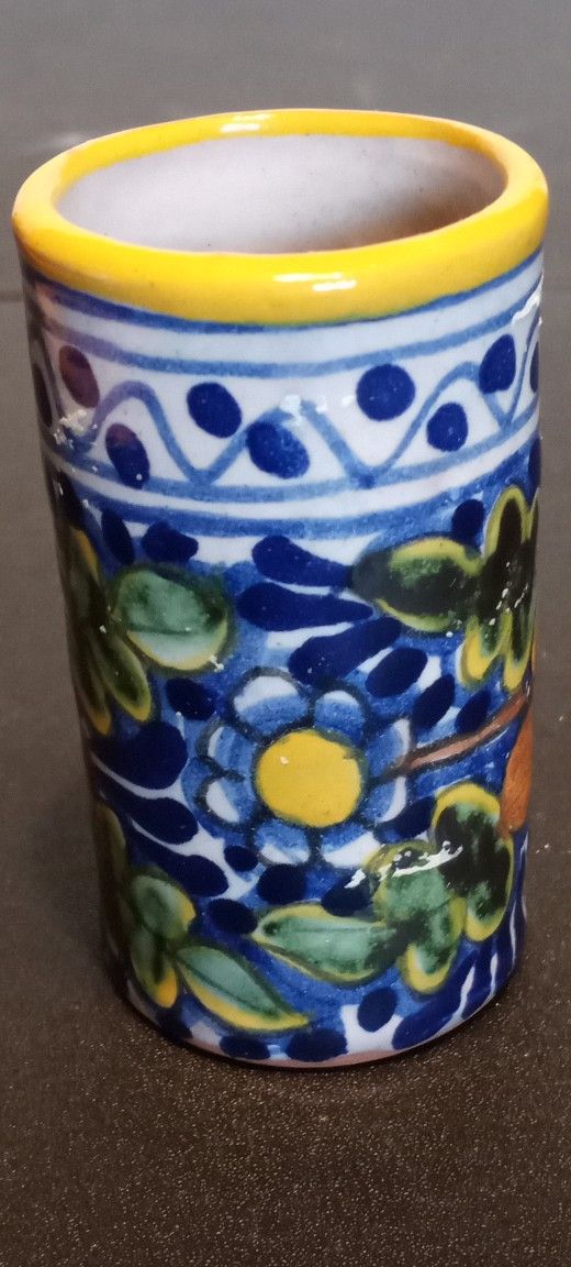 Colorful single tall Mexican talavera shot glass