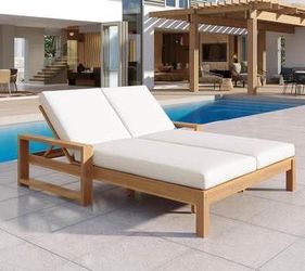 Assembled New Outdoor Double Lounge Chair w/ 5-Position Adjustable Backrest Seat Wood Chaise Lounge