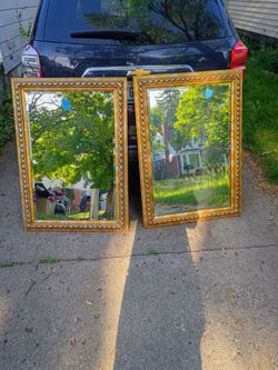 Pair of Large Ornate Gold Wall Mirrors – 30" x 42" (Beveled Glass)