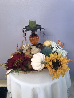 A Beautiful Candle Floral Thanksgiving Basket 