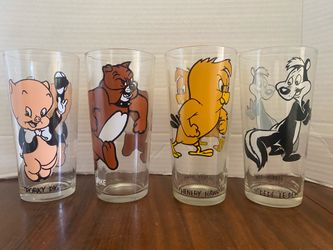 Vintage Looney Tunes Glasses 1973/75 + 1 Flintstones 1963 Glass $60 OB